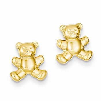 14k Yellow Gold Teddy Bear Post Earrings