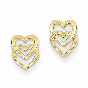 14k Yellow Gold Polished Double Heart Post Earrings