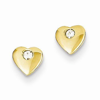 14k Yellow Gold CZ Heart Post Earrings