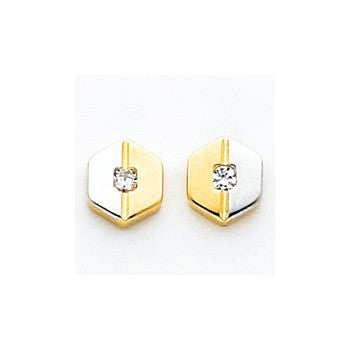 14k Yellow Gold Polished Rhodium CZ Fancy Post Earrings