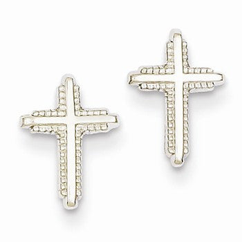 14k White Gold Polished Cross Post Earrings