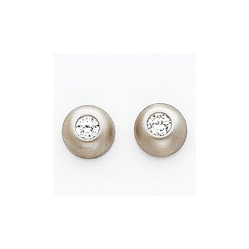 14k Yellow Gold Rhodium Plated Satin CZ Post Earrings