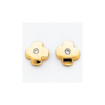 14k Yellow Gold Polished Cross with CZ Post Earrings