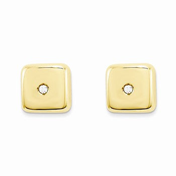 14k Yellow Gold Polished Square with CZ Post Earrings