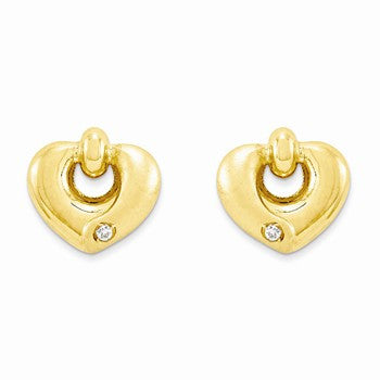 14k Yellow Gold Polished Satin Heart with CZ Post Earrings