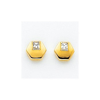 14k Yellow Gold Polished Hexagon CZ Post Earrings