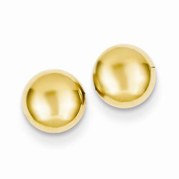 14k Yellow Gold Polished Half Ball Post Ear, Jewelry Earrings