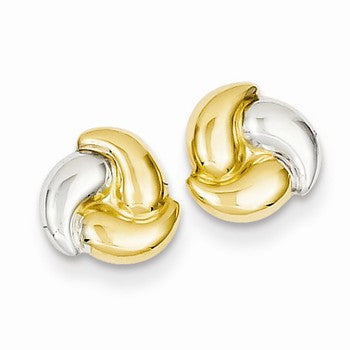 14k Yellow Gold Polished Rhodium Fancy Post Earrings