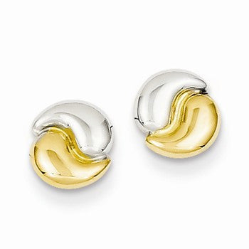 14k Yellow Gold Polished Rhodium Fancy Post Earrings
