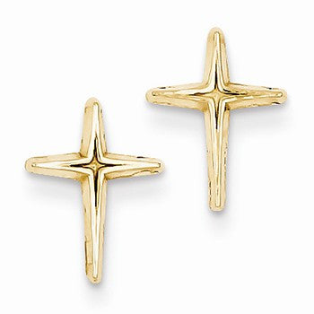 14k Yellow Gold Polished Cross Post Earrings