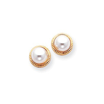 14k Yellow Gold Simulated Pearl Earrings