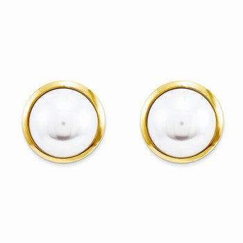 14k Yellow Gold Simulated Pearl Ear, Jewelry Earrings