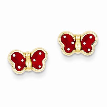14k Yellow Gold Enameled Butterfly Earrings