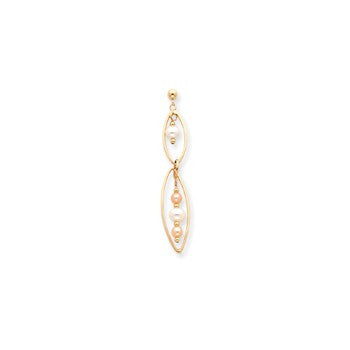 14k Yellow Gold Pearl & Geometric Shape Post Dangle Earrings