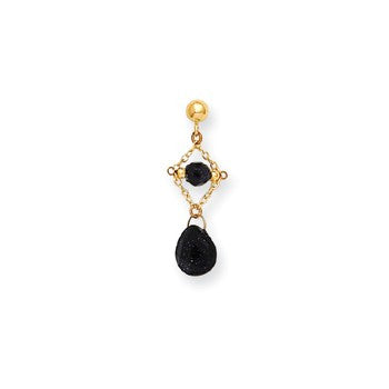 14k Yellow Gold Created Blue Gold-stone Dangle Earrings