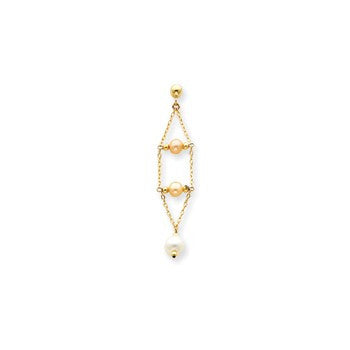 14k Yellow Gold Pink & White Pearl Dangle Earrings