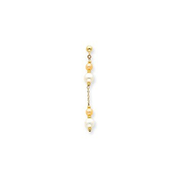 14k Yellow Gold Pink & White Pearl Dangle Earrings