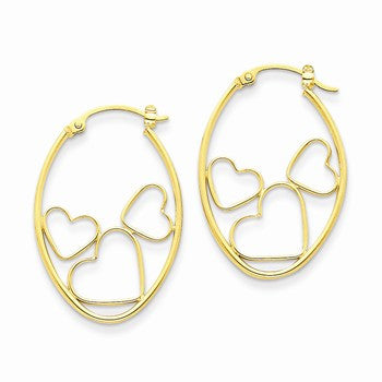 14k Yellow Gold Oval Hoop w/Open Hearts Earrin, Jewelry Earrings