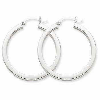 14k White Gold 3mm Polished Square Tube Hoop Earrings