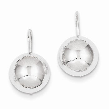 14k White Gold 10.50mm Hollow Half Ball Earrings