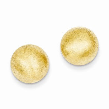 14k Yellow Gold Hollow Satin 10.50mm Half Ball Post Earrings