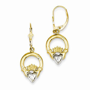 14k Two-tone Claddagh Leverback Earrings